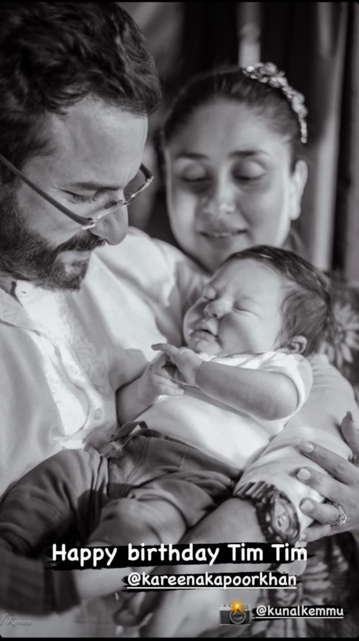 On Taimur`s birthday, Soha Ali Khan took to her Instagram story and shared a beautiful, unseen monochrome picture of Saif, Kareena and Taimur, where Saif Ali Khan can be seen holding baby Taimur lovingly in his arms as mommy Kareena looks on. "Happy birthday Tim Tim", read his bua`s caption.  On Taimur`s birthday, Soha Ali Khan took to her Instagram story and shared a beautiful, unseen monochrome picture of Saif, Kareena and Taimur, where Saif Ali Khan can be seen holding baby Taimur lovingly in his arms as mommy Kareena looks on. "Happy birthday Tim Tim", read his bua`s caption. 